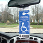 rear view mirror mounted handicap parking placard holder and protector. Fits disability tags 9.25 in x 3.5 in or wider