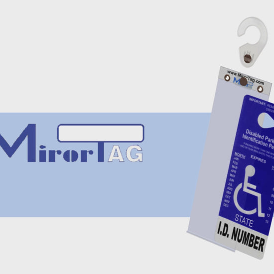 Mirror mounted handicap parking permit hang tag holder. Magnetically attach and detach your tag