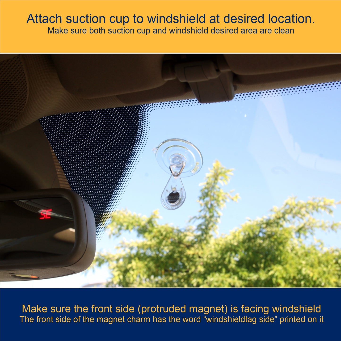 Industrial grade suction cup and magnet charm for mirortag holders for handicap placard tags