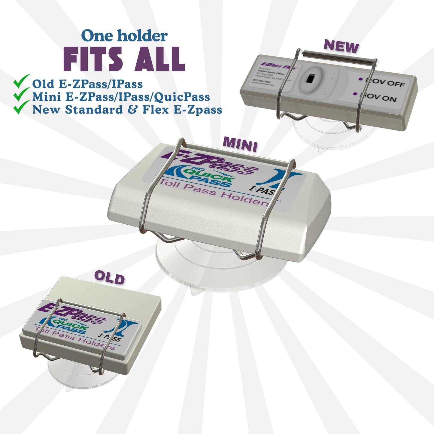 EZ Pass-Port™- UNBREAKABLE & Largest Suction Cup Toll Pass Holder for E-ZPass, I Pass, Uni, E-Pass & E-Pass Xtra, Fastrak, NC QuickPass, SunPass & SunPass PRO, Palmetto Pass & more. Patented & Made in USA