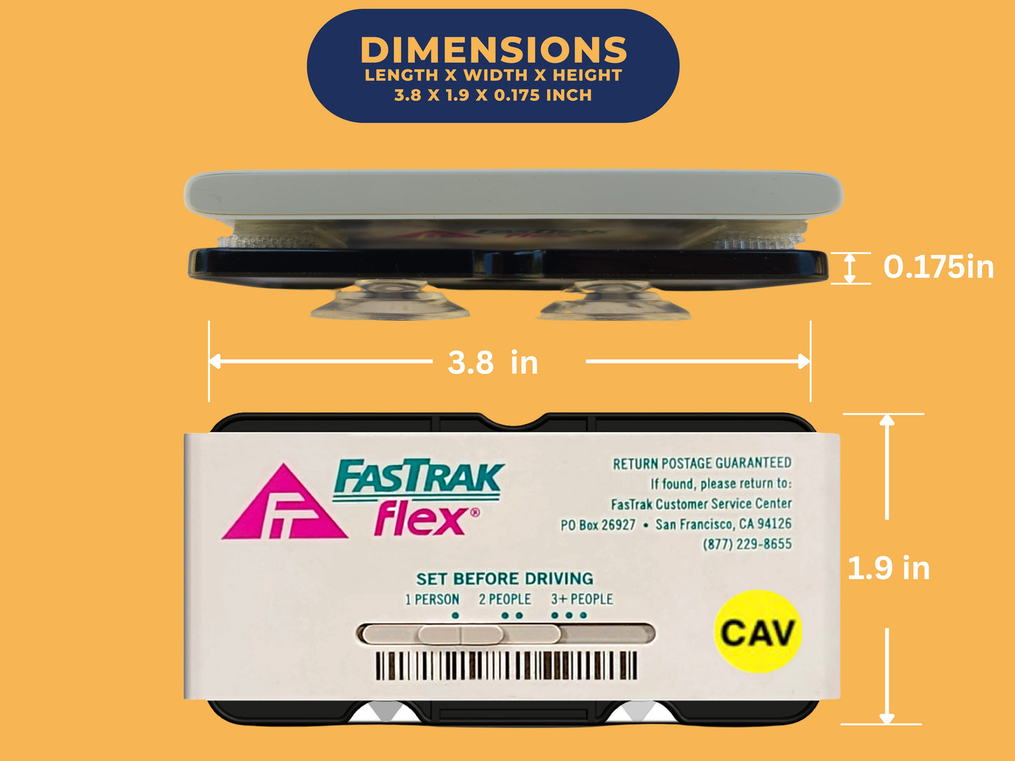 EZ Pass-Mate™ Black - Universal FasTrak Toll Pass Holder by JL Safety. Sturdy Toll Tag Holder for ALL FasTrak models including FasTrak Flex CAV and FasTrak Standard / Switchable & HOV. Comes with 3 Suction Cup Sizes and 2 Extra Strips. Made in USA