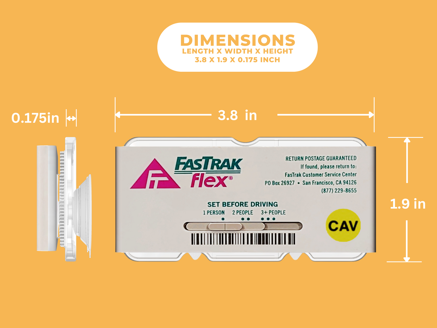 EZ Pass-Mate™ Clear - Universal FasTrak Toll Pass Holder by JL Safety. Sturdy Toll Tag Holder for ALL FasTrak models including FasTrak Flex CAV and FasTrak Standard / Switchable & HOV. Comes with 3 Suction Cup Sizes and 2 Extra Strips. Made in USA