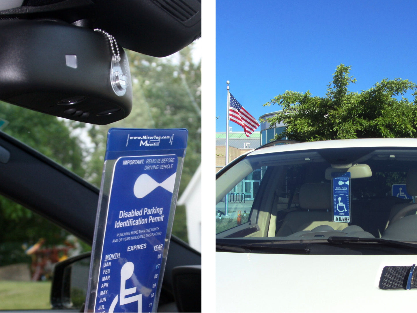 Mirortag™ Holder with Hook & Charm Options- Handicap Placard Holder. Easily Protect, Display & Put Away Your Handicap tag. Magnetically Attach & Detach Your Placard with Your Eyes Closed. Made in USA