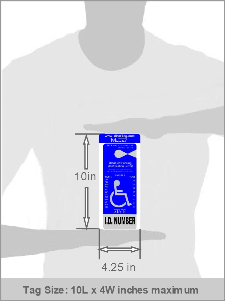 Mirortag Silver by JL Safety for disabled parking tag. Tag size 10in x 4in