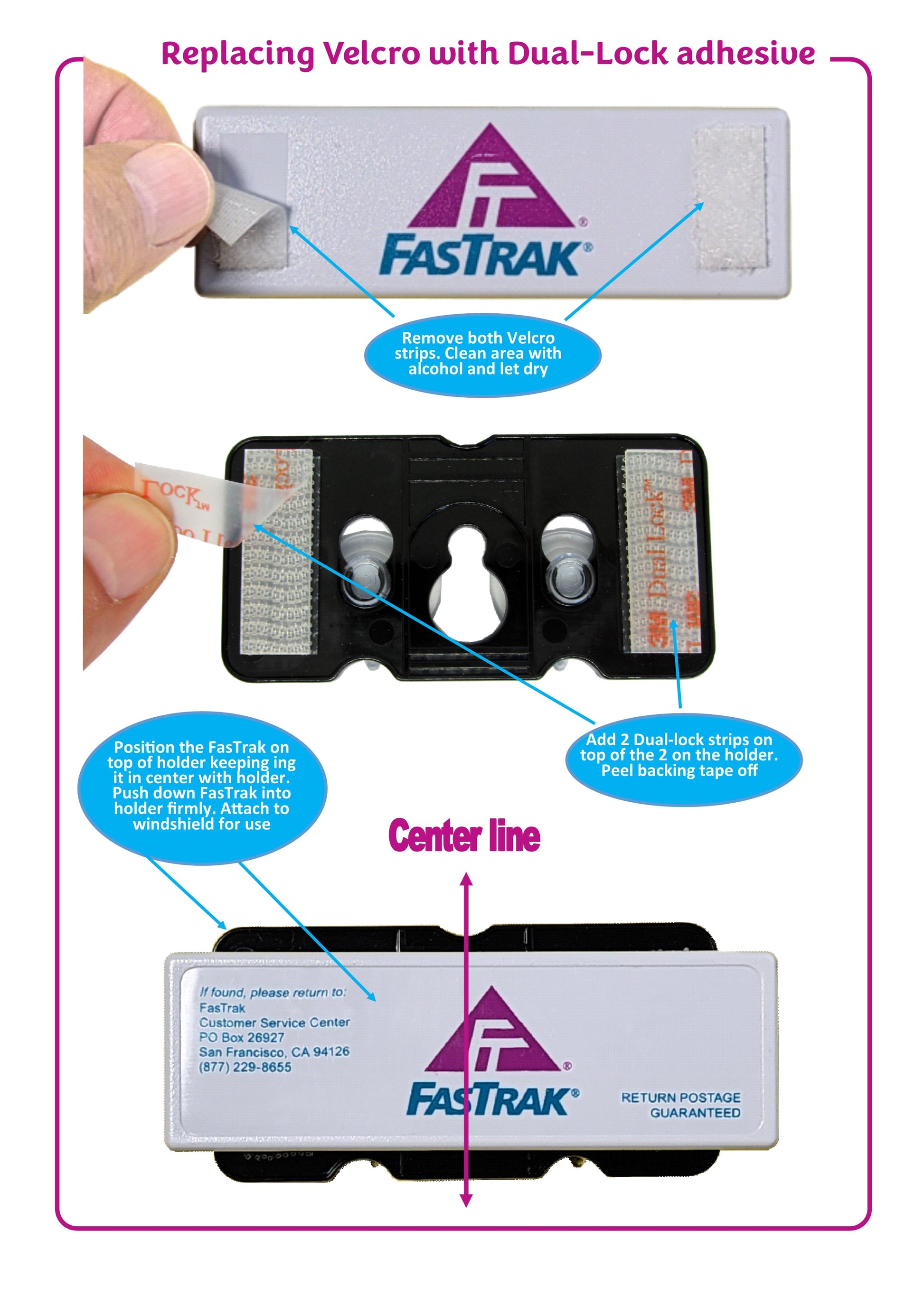 EZ Pass IPass SunPass Mounting Tape 4 Strips 3M Dual Lock, Free Shipping