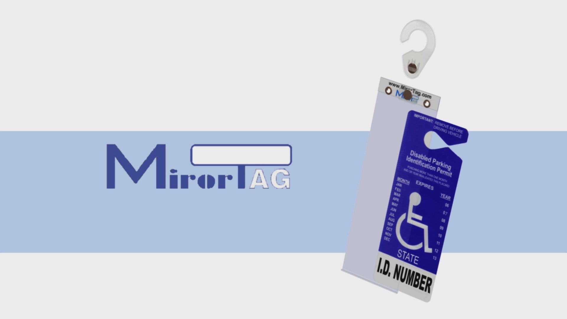 Mirror mounted handicap parking permit hang tag holder. Magnetically attach and detach your tag