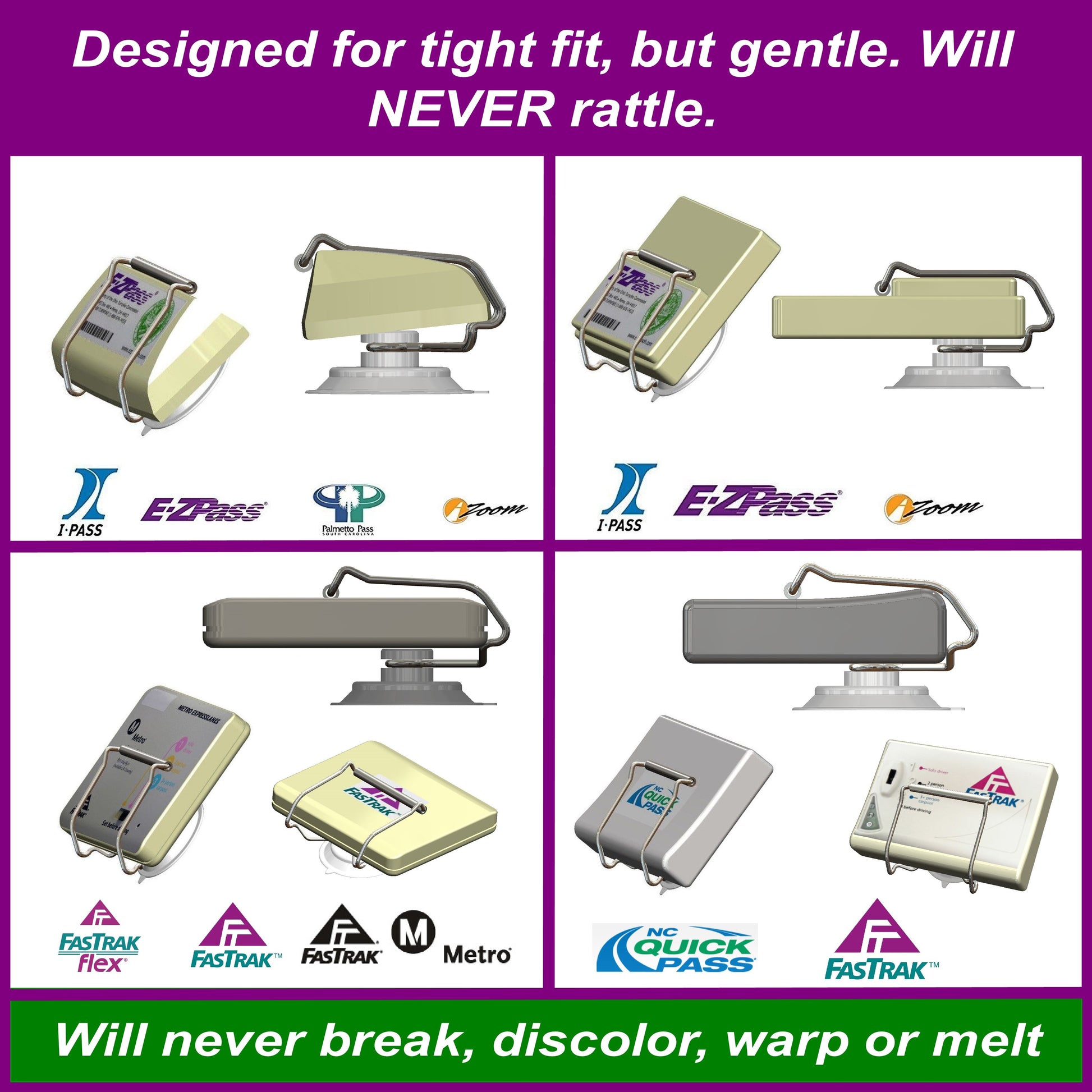 Toll Pass Holder for EZ Pass, I Pass, I Zoom, Palpass, Fastrak, Quick,  Elite, Pr