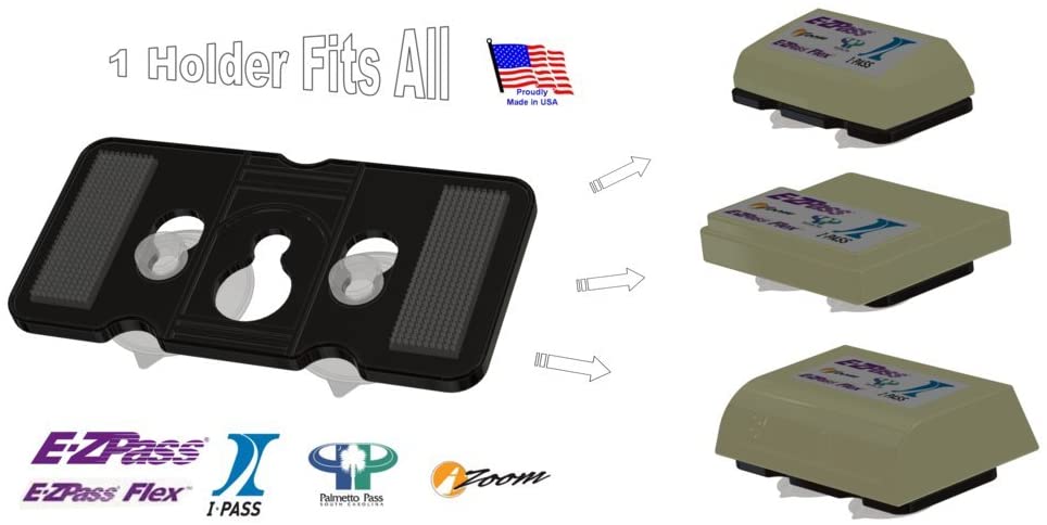 EZ Pass-Mate™ Black Toll Pass Holder for ALL E-ZPass, I-Pass, NC QuickPass, Palmetto Pass & more. Sturdy and Compact. Made in USA