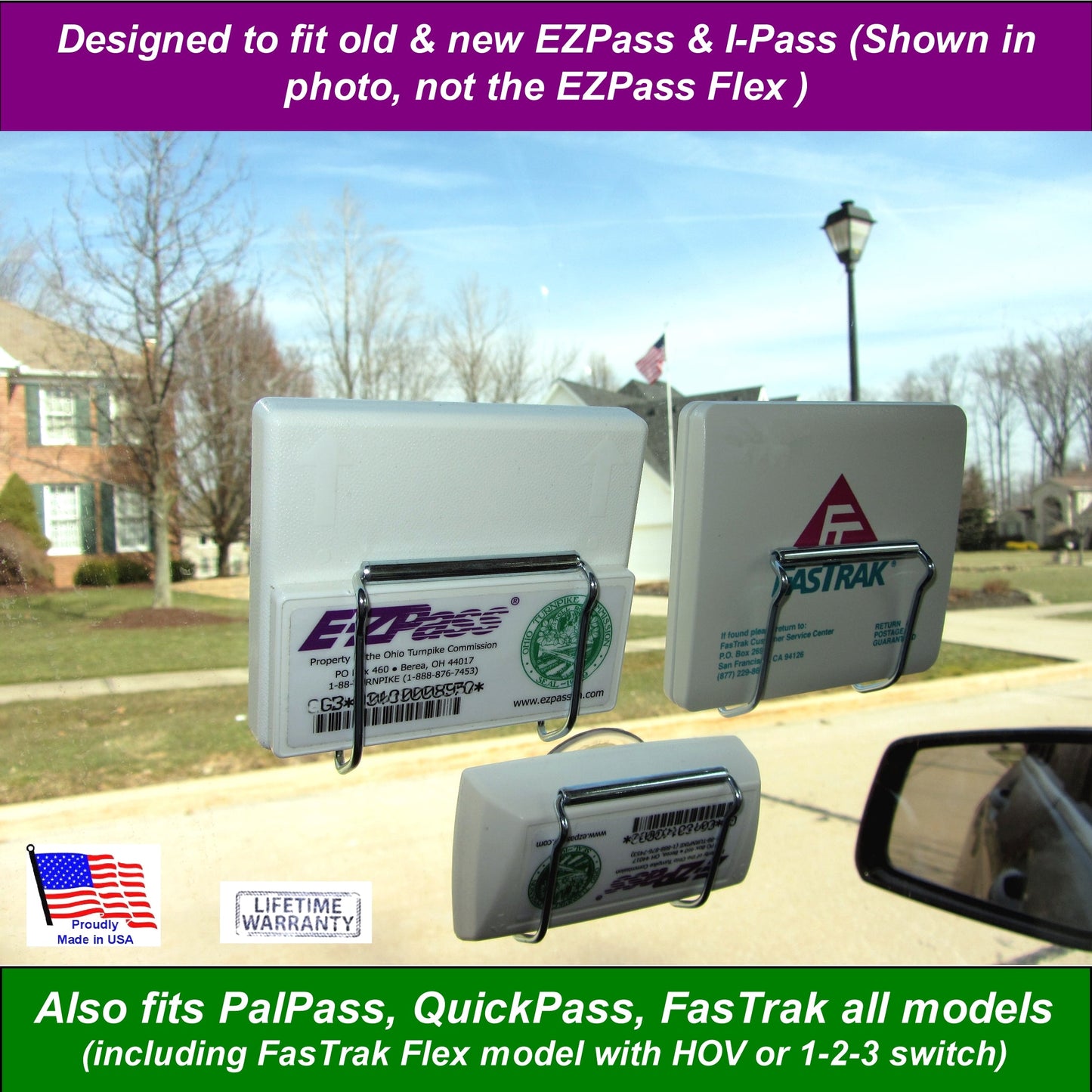 EZ Pass-Port™- UNBREAKABLE Toll Pass Holder for E-ZPass, I Pass, Uni, E-Pass & E-Pass Xtra, Fastrak, NC QuickPass, SunPass & SunPass PRO, Palmetto Pass & more. Patented & Made in USA