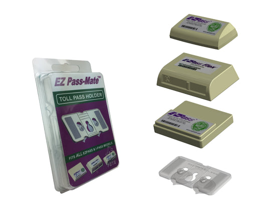 EZ Pass-Mate™ Clear Toll Pass Holder for ALL E-ZPass, I-Pass, NC QuickPass, Palmetto Pass & more. Sturdy and Compact. Made in USA
